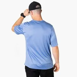 Men's Running Short Sleeve Performance Tee - Run And Be Happy -goneforarun Sales 2023 SSTECH M LIGHTBLUE BACK GFAR 4