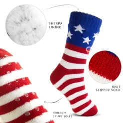 Patriotic Slipper Socks With Sherpa Lining -goneforarun Sales 2023 py 01720 DETAILS