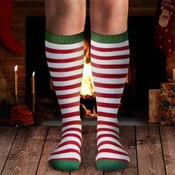 Woven Yakety Yak! Knee High Socks - Running Christmas Elf (Red & White Stripes/Green) -goneforarun Sales 2023 tr 14039 4
