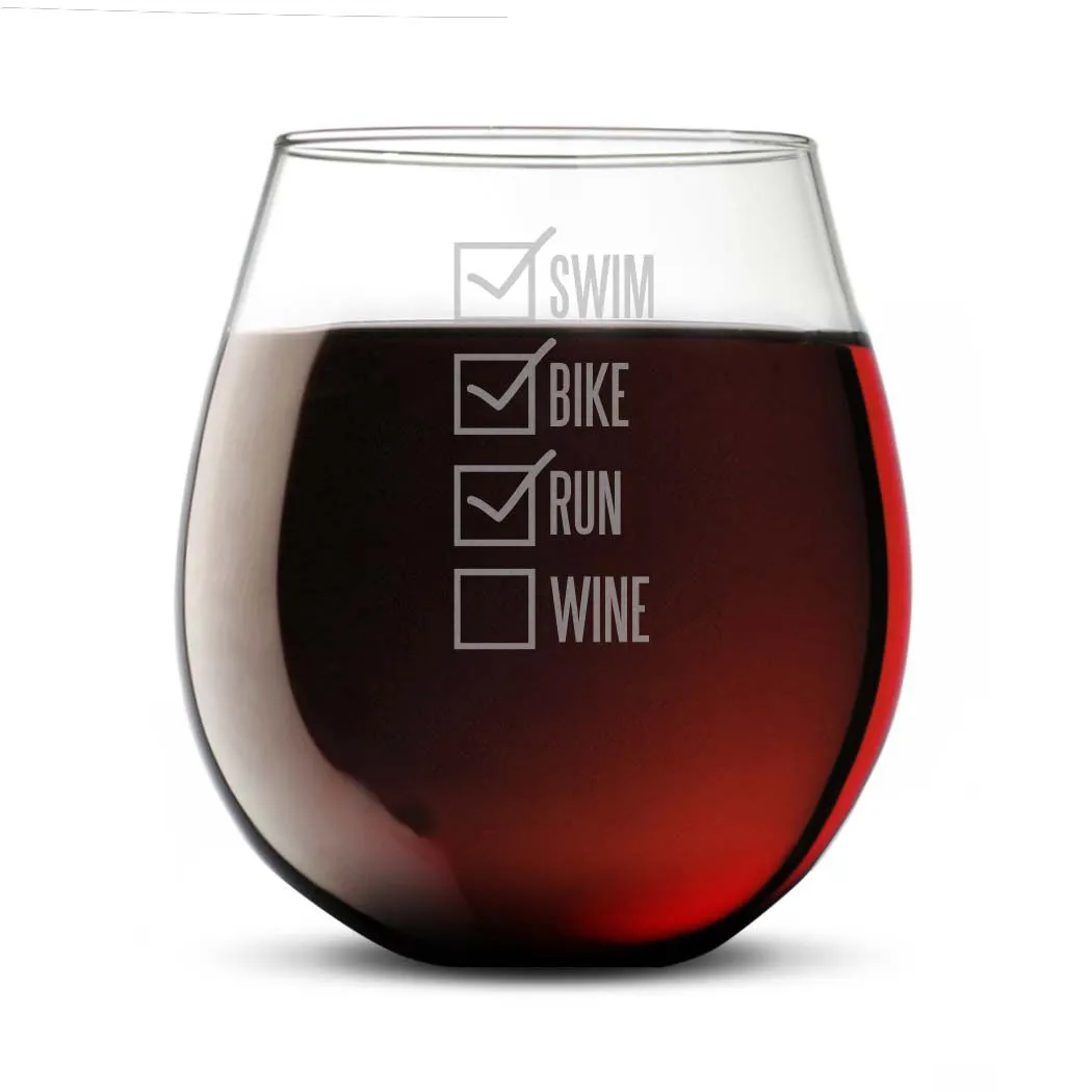 Triathlon Stemless Wine Glass Swim Bike Run Checklist 3 Triathlon Stemless Wine Glass Swim Bike Run Checklist
