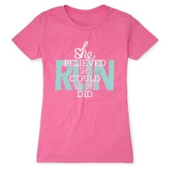 Women's Everyday Runners Tee She Believed She Could So She Did -goneforarun Sales 2023 tr 15458 HOTPINK