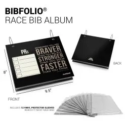 BibFOLIO® Race Bib Album - Braver Stronger Faster -goneforarun Sales 2023 tr 18440 BLACK DETAILS