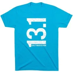 Running Short Sleeve T-Shirt - 13.1 Half Marathon Vertical  -goneforarun Sales 2023 tr 18928 TURQUOISE FLAT