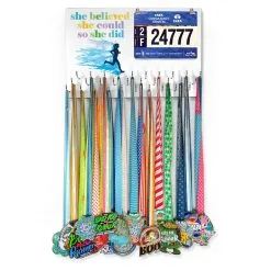 Running Large Hooked On Medals And Bib Hanger - She Believed She Could -goneforarun Sales 2023 tr 33829 PINK FULLVIEW