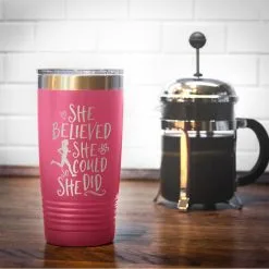 Running 20 Oz. Double Insulated Tumbler - She Believed She Could So She Did -goneforarun Sales 2023 tr 36081 PINK COFFEE