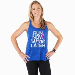 Flowy Racerback Tank Top - Run Now Wine Later (Bold) -goneforarun Sales 2023 tr 36140 BLUE MODEL