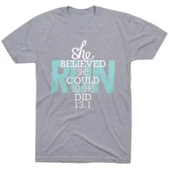 Running Short Sleeve T-Shirt - She Believed She Could So She Did 13.1 21 Running Short Sleeve T-Shirt - She Believed She Could So She Did 13.1 -goneforarun Sales 2023 tr 36257 GRAY FLAT