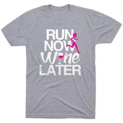 Running Short Sleeve T-Shirt - Run Now Wine Later (Bold) -goneforarun Sales 2023 tr 36261 GRAY FLAT