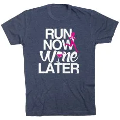 Running Short Sleeve T-Shirt - Run Now Wine Later (Bold) -goneforarun Sales 2023 tr 36261 NAVY FLAT