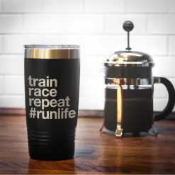 Running 20oz. Double Insulated Tumbler - Train Race Repeat -goneforarun Sales 2023 tr 37660 BLACK COFFEE