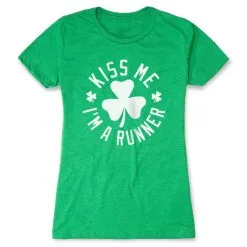 Running Women's Everyday Tee - Kiss Me I Am A Runner Shamrock