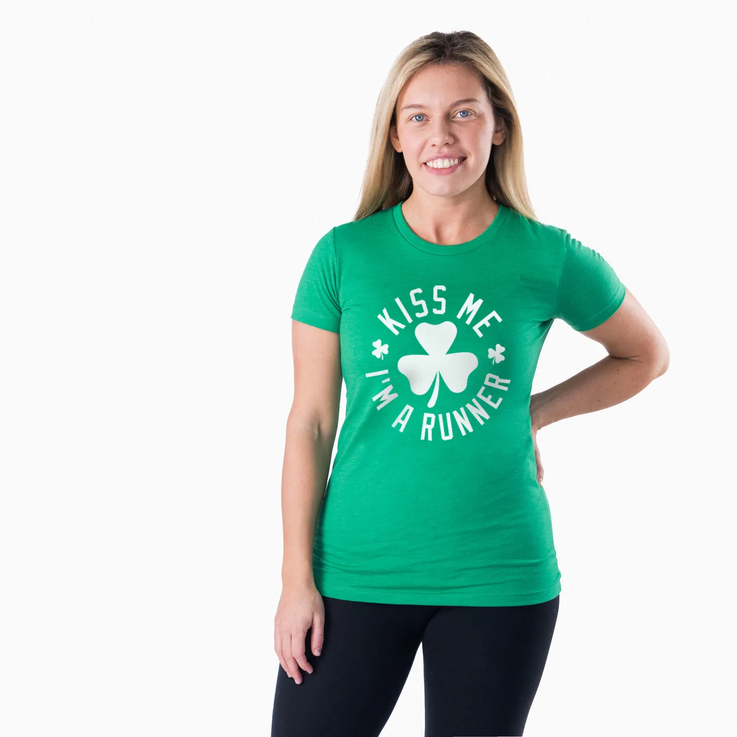 Running Women's Everyday Tee - Kiss Me I Am A Runner Shamrock 4 Running Women's Everyday Tee - Kiss Me I Am A Runner Shamrock - Image 2