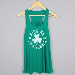 Running Flowy Racerback Tank Top - Kiss Me I Am A Runner Shamrock -goneforarun Sales 2023 tr 38136 GREEN HANGER