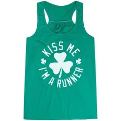 Running Flowy Racerback Tank Top - Kiss Me I Am A Runner Shamrock