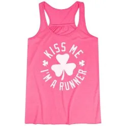 Running Flowy Racerback Tank Top - Kiss Me I Am A Runner Shamrock -goneforarun Sales 2023 tr 38136 PINK MAIN