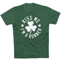 Running Short Sleeve T-Shirt - Kiss Me I Am A Runner Shamrock -goneforarun Sales 2023 tr 38140 FORESTGREEN FLAT