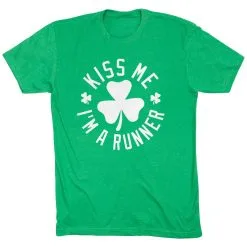 Running Short Sleeve T-Shirt - Kiss Me I Am A Runner Shamrock