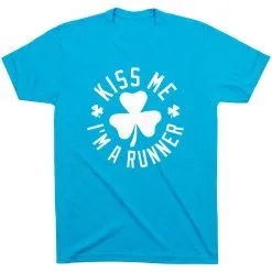 Running Short Sleeve T-Shirt - Kiss Me I Am A Runner Shamrock -goneforarun Sales 2023 tr 38140 TURQUOISE FLAT