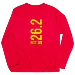 Men's Running Long Sleeve Tech Tee - Boston 26.2 Vertical -goneforarun Sales 2023 tr 40679 RED FLAT