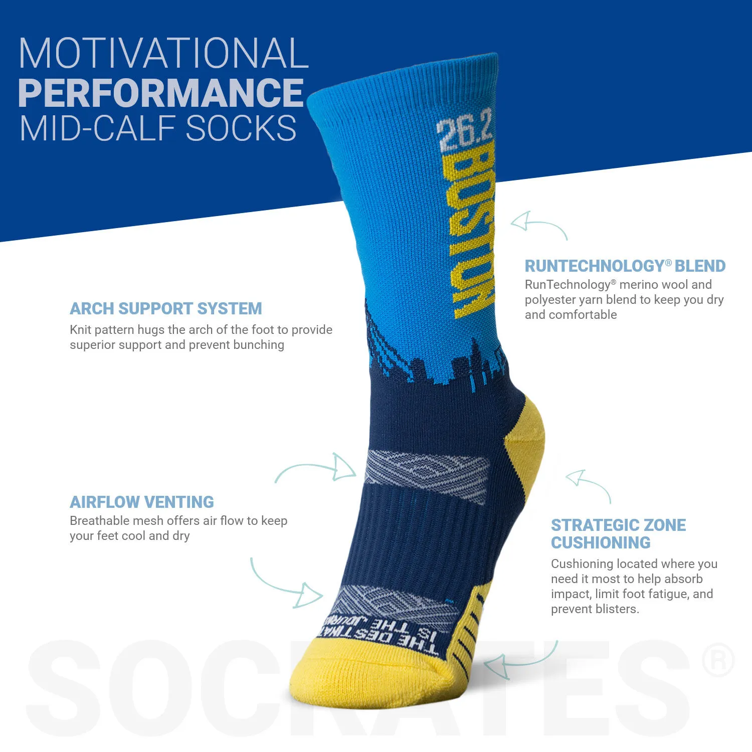 Socrates® Mid-Calf Socks - Boston 26.2 5 Socrates® Mid-Calf Socks - Boston 26.2 - Image 3