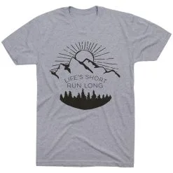 Running Short Sleeve T-Shirt - Life's Short Run Long (Mountains) -goneforarun Sales 2023 tr 41245 GRAY FLAT