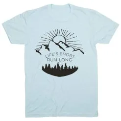 Running Short Sleeve T-Shirt - Life's Short Run Long (Mountains) -goneforarun Sales 2023 tr 41245 LIGHTBLUE FLAT