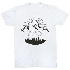Running Short Sleeve T-Shirt - Life's Short Run Long (Mountains) -goneforarun Sales 2023 tr 41245 WHITE FLAT
