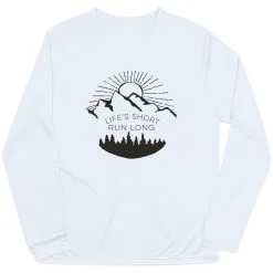 Men's Running Long Sleeve Tech Tee - Life's Short Run Long (Mountains) -goneforarun Sales 2023 tr 41253 WHITE FLAT