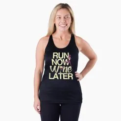 Women's Racerback Performance Tank Top - Run Now Wine Later (Bold) -goneforarun Sales 2023 tr 41414 BLACK FEMALE