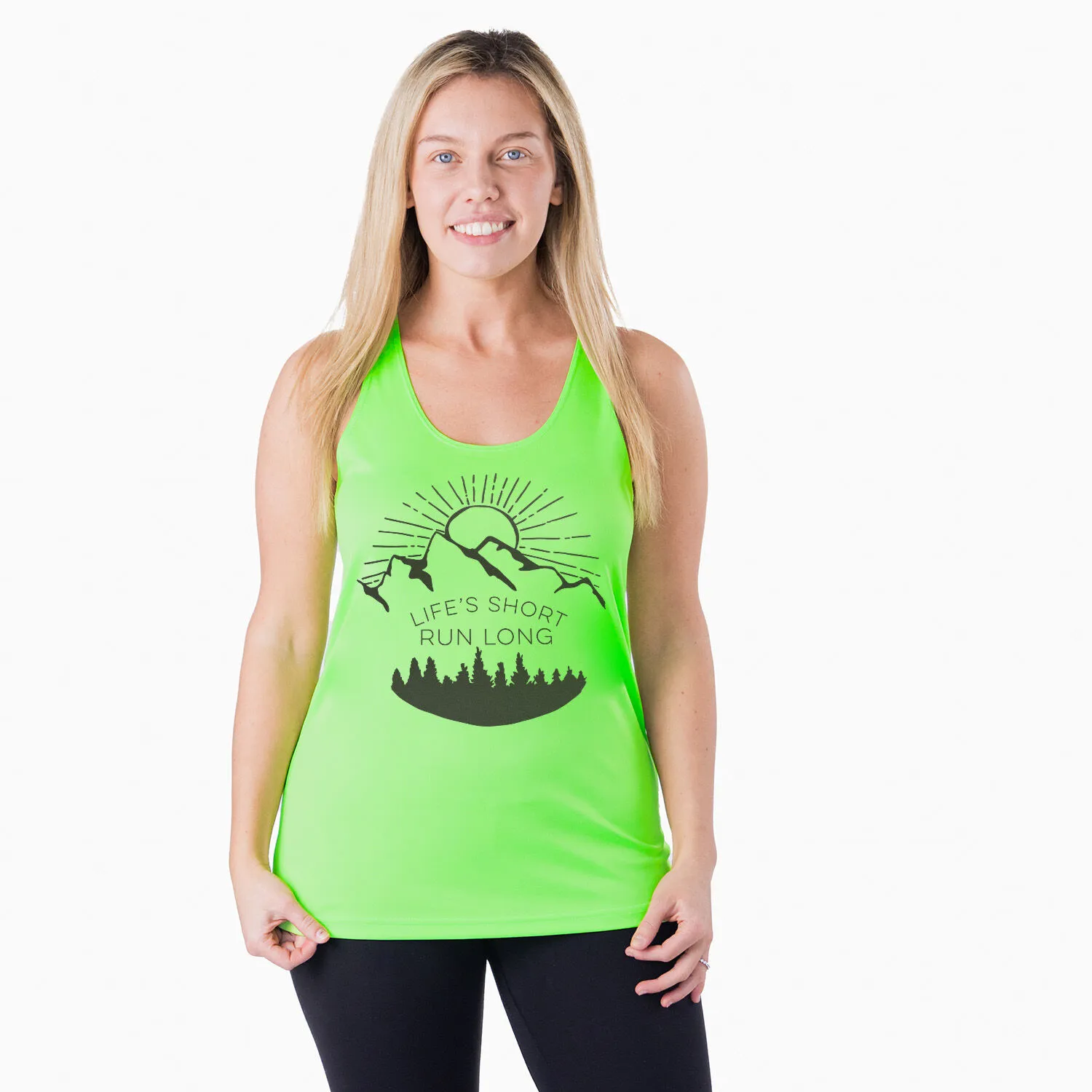 Women's Racerback Performance Tank Top - Life's Short Run Long (Mountains) 4 Women's Racerback Performance Tank Top - Life's Short Run Long (Mountains) - Image 2