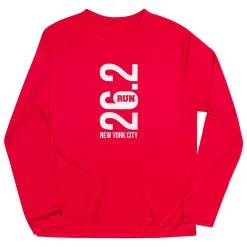 Men's Running Long Sleeve Tech Tee - New York City 26.2 Vertical -goneforarun Sales 2023 tr 41613 RED FLAT