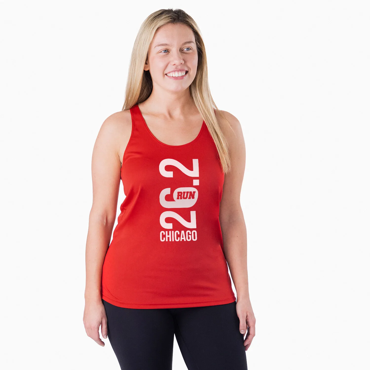 Women's Racerback Performance Tank Top - Chicago 26.2 Vertical 4 Women's Racerback Performance Tank Top - Chicago 26.2 Vertical - Image 2
