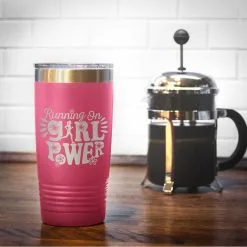 Running 20oz. Double Insulated Tumbler - Running On Girl Power -goneforarun Sales 2023 tr 42707 PINK COFFEE