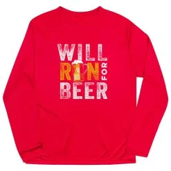 Men's Running Long Sleeve Performance Tee - Will Run For Beer -goneforarun Sales 2023 tr 43264 RED FLAT