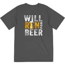 Men's Running Short Sleeve Performance Tee - Will Run For Beer -goneforarun Sales 2023 tr 43265 GRAPHITE FLAT