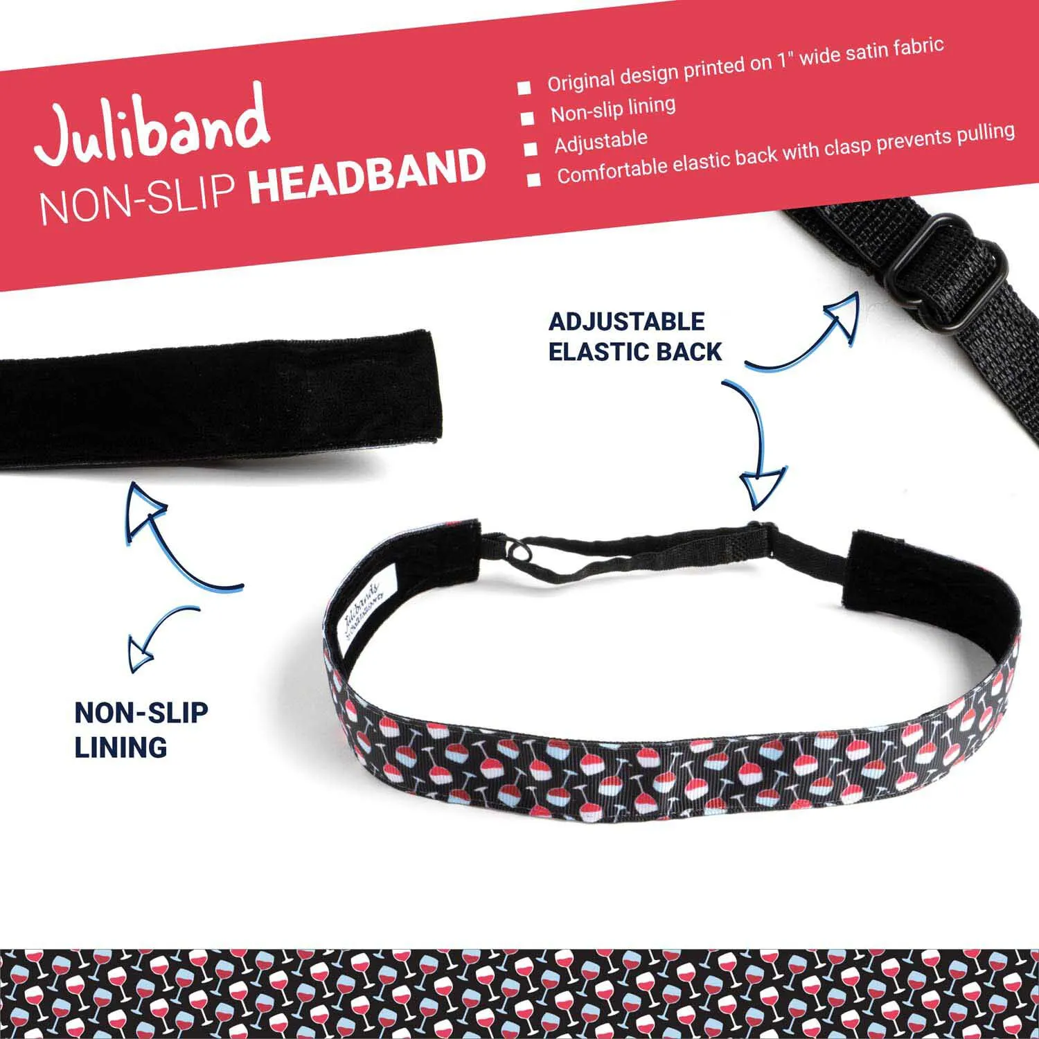 Athletic Juliband Non-Slip Headband - Wine Time 4 Athletic Juliband Non-Slip Headband - Wine Time - Image 2
