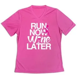 Women's Short Sleeve Tech Tee - Run Now Wine Later (Bold) -goneforarun Sales 2023 tr 43480 PINK MAIN
