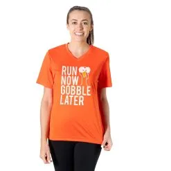 Women's Short Sleeve Tech Tee - Run Now Gobble Later (Bold) -goneforarun Sales 2023 tr 43529 ORANGE MODEL