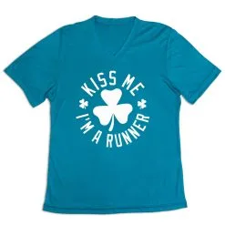 Women's Short Sleeve Tech Tee - Kiss Me I Am A Runner Shamrock -goneforarun Sales 2023 tr 43534 LIGHTBLUE MAIN