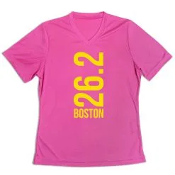 Women's Short Sleeve Tech Tee - Boston 26.2 Vertical -goneforarun Sales 2023 tr 43541 PINK MAIN