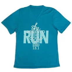 Women's Short Sleeve Tech Tee - She Believed She Could So She Did 13.1 -goneforarun Sales 2023 tr 43546 LIGHTBLUE MAIN