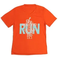 Women's Short Sleeve Tech Tee - She Believed She Could So She Did 13.1 -goneforarun Sales 2023 tr 43546 ORANGE MAIN