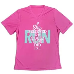 Women's Short Sleeve Tech Tee - She Believed She Could So She Did 13.1 -goneforarun Sales 2023 tr 43546 PINK MAIN