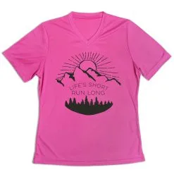 Women's Short Sleeve Tech Tee - Life's Short Run Long (Mountains) -goneforarun Sales 2023 tr 43578 PINK MAIN