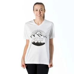 Women's Short Sleeve Tech Tee - Life's Short Run Long (Mountains) -goneforarun Sales 2023 tr 43578 WHITE MODEL
