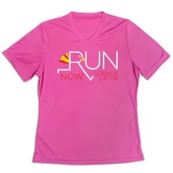 Women's Short Sleeve Tech Tee - Let's Run Now Gobble Later -goneforarun Sales 2023 tr 43585 PINK MAIN
