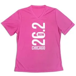 Women's Short Sleeve Tech Tee - Chicago 26.2 Vertical -goneforarun Sales 2023 tr 43592 PINK MAIN