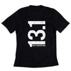 Women's Short Sleeve Tech Tee - 13.1 Half Marathon Vertical -goneforarun Sales 2023 tr 43623 BLACK MAIN