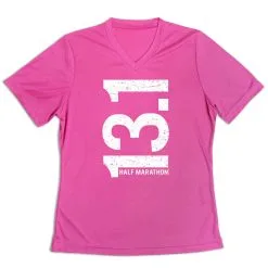 Women's Short Sleeve Tech Tee - 13.1 Half Marathon Vertical -goneforarun Sales 2023 tr 43623 PINK MAIN