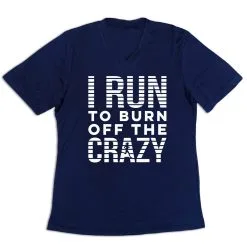 Women's Short Sleeve Tech Tee - I Run To Burn Off The Crazy (White) -goneforarun Sales 2023 tr 43658 NAVY MAIN
